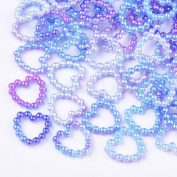 Regenbogen ABS Kunststoff Imitation Perle Verbindungsringe, Farbverlauf Meerjungfrau Perle, Herz, Mischfarbe, 11x11x2 mm, Innen Maßnahme: 5.5x7 mm, ca. 1000 Stk. / Beutel