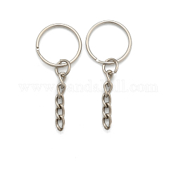 Porte-clés fendus en fer, avec des chaînes, accessoires de fermoir porte-clés, platine, 20x2.4mm, diamètre intérieur: 17.6 mm