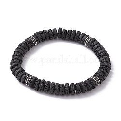 Roccia lavica naturale e 304 braccialetto elasticizzato con perline a disco in acciaio inossidabile chirurgico, diametro interno: 2-3/4 pollice (6.9 cm)