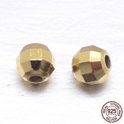 Perles intercalaires rondes à facettes 925 en argent sterling, véritable 18k plaqué or, 2.5mm, Trou: 1mm, environ 638 pcs/20 g