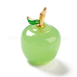 手作りランプワークペンダント  真鍮パーツ  カドミウムフリー＆鉛フリー  マットゴールドカラー  りんご  薄緑  18x13mm  穴：4x2.2mm