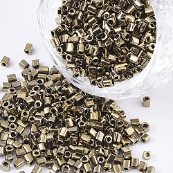 Electroplate 12/0 Glass Seed Beads, Square Hole, Cube, Goldenrod, 2~6x2x2mm, Hole: 0.8mm, about 30000pcs/bag