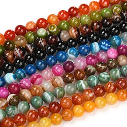 Natural Banded Agate/Striped Agate Beads Strands, Dyed, Round, Mixed Color, 12mm, Hole: 2mm, about 32~33pcs/strand, 14.96''~15.75''(38~40cm)