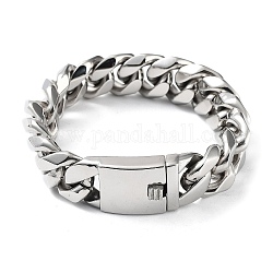 304 Stainless Steel Cuban Link Chains Bracelets for Men & Women, Stainless Steel Color, 9-3/8 inch(23.7cm)