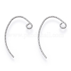 Brass Earring Hooks, with Horizontal Loop, Nickel Free, Real Platinum Plated, 21x12x1mm, 18 Gauge, Hole: 2mm