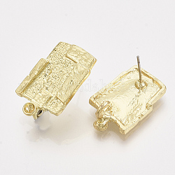 Accessoires de puces d'oreilles en alliage supports strass, avec épingles et boucle en acier, rectangle, or clair, convient pour strass de 2.5 mm, 24x15mm, Trou: 3mm, pin: 0.7 mm