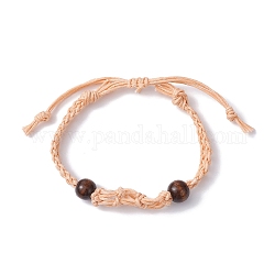 Fabrication de bracelets en macramé en coton ciré tressé réglable, support de pierre vide interchangeable, avec perle en bois, peachpuff, 1/4 pouce (0.65 cm), diamètre intérieur: 2-1/4~3-5/8 pouce (5.8~9.2 cm)