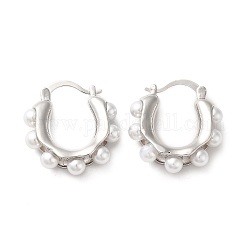 Aretes de aro con perlas de plástico, joyas de latón para mujer, Platino, 28x25.5x7mm, clavija: 1~mm