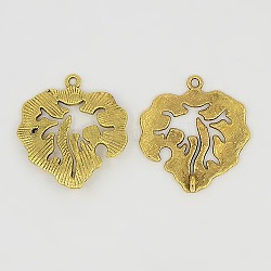 Tibetan Alloy Pendants, Lead Free, Nickel Free and Cadmium Free, Leaf, Antique Golden, 30x29x2mm, Hole: 1.5mm