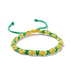 Bracciale intrecciato con motivo fiori di pesco, braccialetto regolabile da donna in nylon fortunato, verde giallo, diametro interno: 1-7/8~3-3/8 pollice (4.9~8.6 cm)