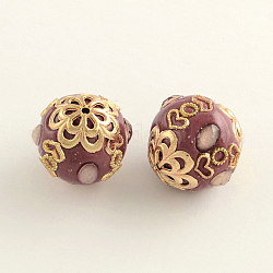 Round Handmade Indonesia Beads, with Golden Tone Alloy Cores, 18~19x20mm, Hole: 2mm