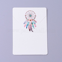Carton de cartes d'affichage de collier, rectangle avec filet tissé / bande et motif de plumes, blanc, 6.95x5x0.05 cm