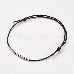 Bracelets en corde de coton ciré, laiton avec des perles tubulaires, noir, 1-3/4 pouce ~ 3-3/8 pouces (44.5~85 mm)