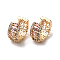 Brass Micro Pave Cubic Zirconia Hoop Earrings, with Colorful Glass, Horse Eye, Light Gold, 17x19x9mm