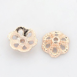 Nickel Free & Lead Free Rose Gold Alloy Flower Bead Caps, Fancy Bead Caps, Long-Lasting Plated, 6-Petal, 12x4mm, Hole: 2mm