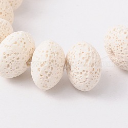 Brins de perles de pierre de lave naturelle, teinte, rondelle, blanc, 15x10mm, Trou: 2mm, Environ 40 pcs/chapelet, 15.5 pouce