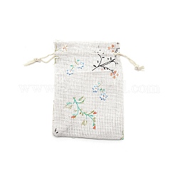 ダイアブルメントフォートパッキングポーチ巾着袋  ギフトバッグ  花柄の長方形  リネン  13x9.5x0.3cm