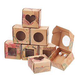 Pandahall elite 48 pz 6 scatole regalo di carta kraft creative pieghevoli quadrate in stile, contenitori di monili, con finestra chiara, Modelli misti, 4.3x4.3x2.7cm, 8pcs / style
