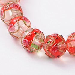 Handmade Gold Sand Lampwork Round Beads, Red, 12mm, Hole: 1.5~2mm