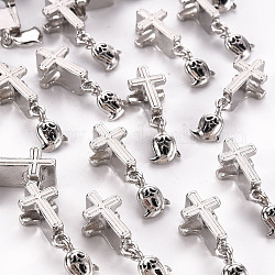 Legierung Emaille baumeln europäischen Perlen, Großloch perlen, cadmiumfrei und bleifrei, Platin Farbe, Kreuz mit Geist, Schwarz, 27 mm, Bohrung: 4 mm