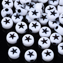 Opake Legierung Perlen, flach rund mit Stern, weiß, 7x4 mm, Bohrung: 1.8 mm, ca. 3677 Stk. / 500 g