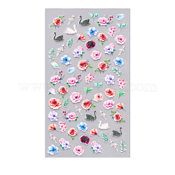 5D Watermark Slider Gel Nail Art, Butterfly & Flower Nail Art Stickers Decals, for Nail Tips Decorations, Hot Pink, 105x60mm