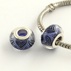 Large Hole Acrylic European Beads, with Platinum Tone Brass Double Cores, Rondelle, Slate Blue, 14x9mm, Hole: 5mm