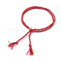 Bracelets de cordon tressé en coton, Bracelets de multi-brins, avec perles rondelles en laiton doré, colorées, longueur unique: 9-5/8 pouce (24.5 cm), longueur totale: 19-1/4 pouce (49 cm)