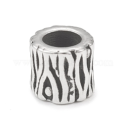 304 perline europei in acciaio inox, perline con foro grande, colonna con motivo a corteccia, argento antico, 6.5x6mm, Foro: 4 mm