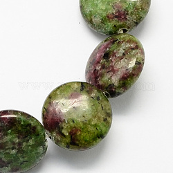 Rubis synthétique en pierres de zoisite, teinte, plat rond, 16x5mm, Trou: 1mm, Environ 25 pcs/chapelet, 16.5 pouce