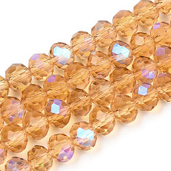 Electroplate Glass Beads Strands, Half Rainbow Plated, Faceted, Rondelle, Peru, 10x8mm, Hole: 1mm, about 63~65pcs/strand, 19.2~20 inch(48~50cm)