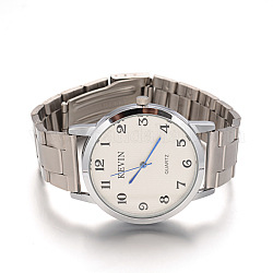 Montre-bracelet en acier inoxydable pour hommes montres à quartz, avec la tête de montre d'alliage, blanc, 64x18~20mm, cadran montre: 48x42.5x9 mm