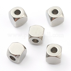 Abalorios de 304 acero inoxidable, cubo, facetados, color acero inoxidable, 5x5x5mm, agujero: 2 mm