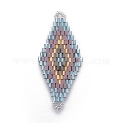 Liens de perles de rocaille japonaises miyuki & toho, motif de tissage, losange, Aqua, 43~44.1x19.4~20.2x1.6~1.8mm, Trou: 1.6~1.8mm
