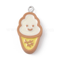Opaque Resin Imitation Food Pendants, with Platinum Tone Iron Loops, Smiling Face Ice Cream, Tan, 30.5x15x5mm, Hole: 2mm