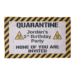 Bannière de décorations d'anniversaire de quarantaine en polyester, bannière d'isolement de virus de thème de distance, fournitures de signe d'idée de fête d'anniversaire, blanc, 148x92 cm, Trou: 10mm