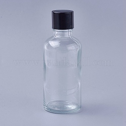 Glasflasche mit ätherischen Ölen, mit pp Kunststoffschraubdeckel & Innenstopfen, Schwarz, 9.75x3.75 cm, Kapazität: 50 ml (1.69 fl. oz)