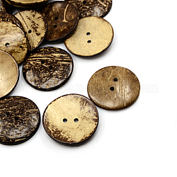 Boutons de noix de coco, 2-trou, plat rond, brun coco, 51x6mm, Trou: 4mm