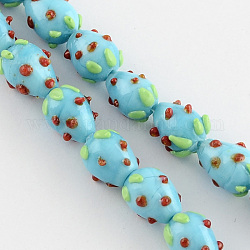 Handmade Lampwork 3D Strawberry Beads, Pale Turquoise, 10~13x8~10mm, Hole: 2mm