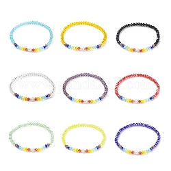 9Pcs 9 Color Natural Pearl & Cat Eye & Glass Beaded Stretch Bracelets Set, Bling Stackable Bracelets for Women, Mixed Color, Inner Diameter: 2-1/8 inch(5.5cm), 1Pc/color