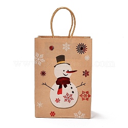 Sacs en papier rectangle de marquage à chaud sur le thème de Noël, avec poignées, pour sacs-cadeaux et sacs à provisions, bonhomme de neige, sac: 8x15x21cm, pli: 210x150x2mm