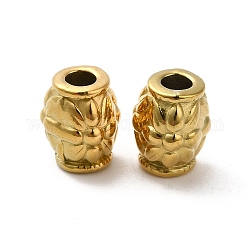 304 Stainless Steel Beads, Oval with Flower, Real 18K Gold Plated, 8x6.5mm, Hole: 2.5mm