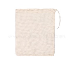 Bolsas de almacenamiento de algodón, bolsas de cordón, Rectángulo, blanco antiguo, 30x19 cm