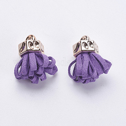 Décorations de pendentif avec pampilles d'imitation daim, avec embouts de cordon en plastique ccb, or rose, violet, 24x13x11mm, Trou: 3mm