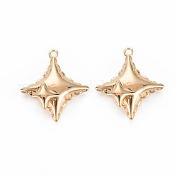 Brass Charms, Nickel Free, 4 Pointed Star, Real 18K Gold Plated, 14.5x13x4mm, Hole: 1mm