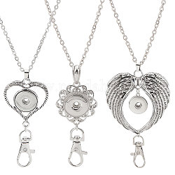 SUNNYCLUE DIY Wing & Heart & Flower Snap Button Office Lanyard Making Kit, Including 3Pcs Alloy Snap Pendant Making, 3Pcs 304 Stainless Steel Cable Chains Necklaces with Clasps, Platinum, 749mm