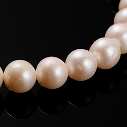 Natural Cultured Freshwater Pearl Beads Strands, Round, PeachPuff, 9~10mm, Hole: 0.8mm, about 47pcs/strand, 15.75inch