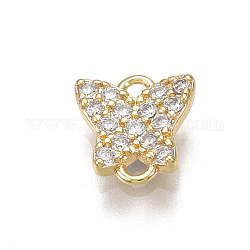 Brass Micro Pave Cubic Zirconia Links, Nickel Free, Real 18K Gold Plated, Butterfly, Clear, 7x6.5x2mm, Hole: 1mm