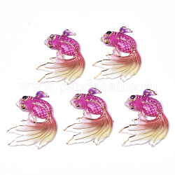 Ciondoli in acrilico stampa uv, con fondo vernice spray, pesce rosso, rosa intenso, 30x25x4mm, Foro: 1 mm
