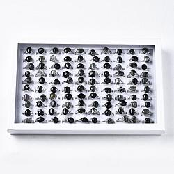 Anillos de la ágata de musgo natural,, fornituras de aleación, tamaño mezclado, 16~19mm, 100 unidades / caja